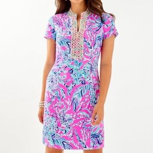 Lilly Pulitzer Adrena Shift Dress Size 14, Vibrant Pink and Blue Patterned Dress